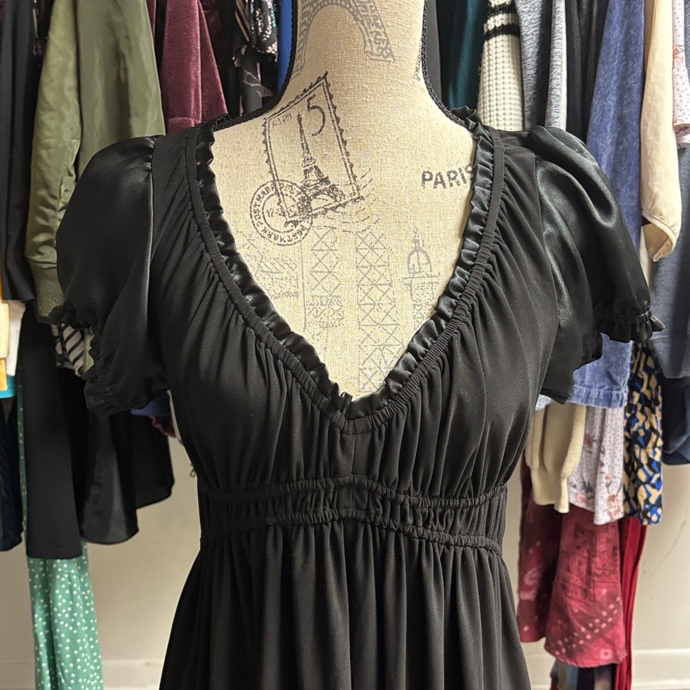 Y2K Puff Sleeve Satin Hem Babydoll Dress - Picture 6 of 15